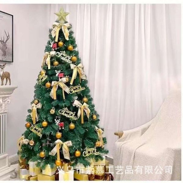 2024 Pacote de casa de árvore de Natal verde 1.5 / 1.8 / 2.1 / 3m 4 decoração de ouro flocado denso