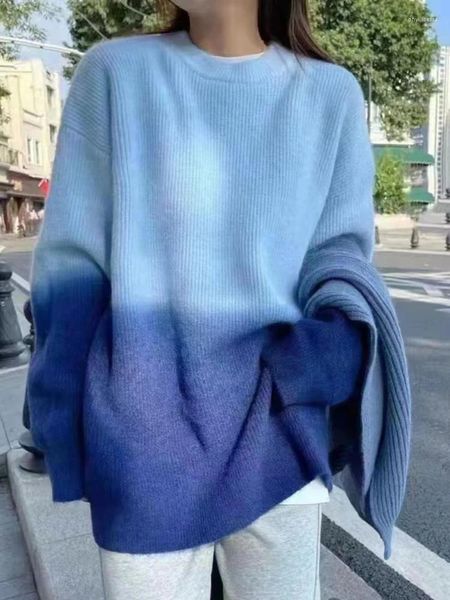 Frauen Pullover Pullover Frau Winter 2023 Koreanische Mode Pullover Langarm Top Dicken Strick Oansatz Gradienten Über Größe