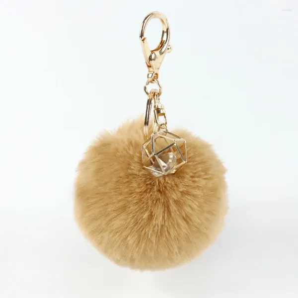 Portachiavi 2023 Fluffy Faux Fur Ball Pom Pom Pompon sintetico Portachiavi in cristallo Portachiavi Anello pendente per le donne Fascino