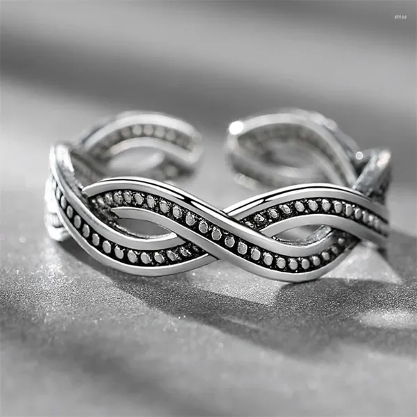 Anéis de cluster requintado retro anel 925 prata esterlina homens jóias tamanho aberto vintage interlock cruz padrão masculino acessórios de dedo