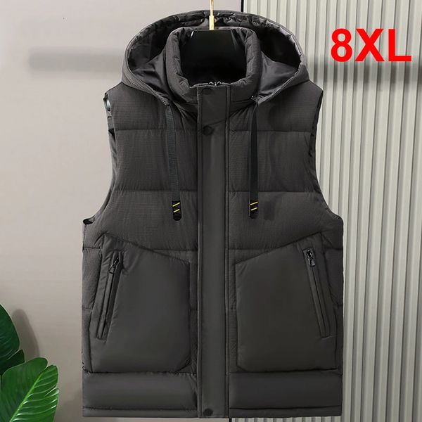 Gilets pour hommes hiver hommes épais veste sans manches à capuche grande taille 8XL mode décontracté patchwork design gilet mâle grand 231130