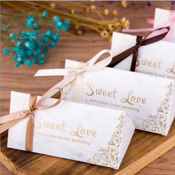 Confezione regalo 50 pezzi Scatole di caramelle per matrimoni con figure in marmo Sweet Love, scatole di carta con nastro