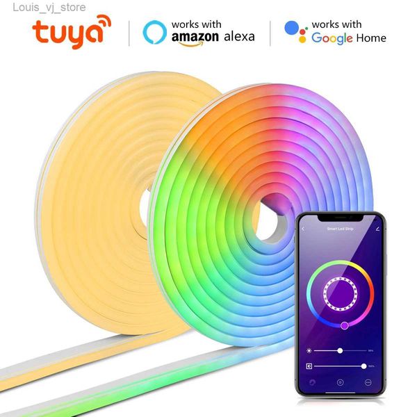 Светодиодная неоновая вывеска Tuya Smart Life WiFi Светодиодная неоновая лента 12 В Светодиодная лента RGB Неоновая вывеска Украшение ленты Alexa Google Home Теплый белый с зажимами YQ231201