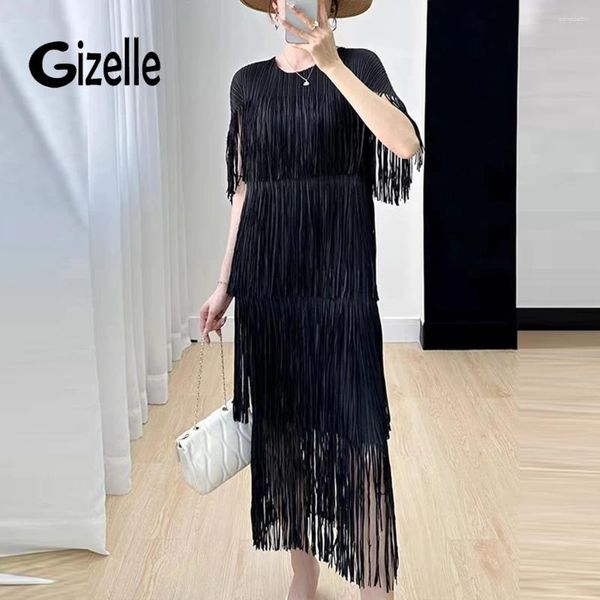 Повседневные платья Gizelle, высокое качество, осень-лето 2023, Design Sense, изящное и модное платье с короткими рукавами и кисточками для женщин Магазин Z