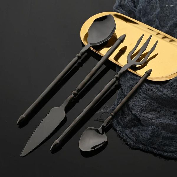 Set di stoviglie Specchio nero Posate in acciaio inossidabile 304 Set di stoviglie Posate Coltello da bistecca Forchetta Cucchiaio Argenteria Lavabile in lavastoviglie