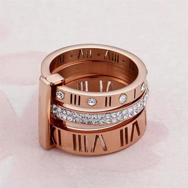 2023 Ring Designer Damen Edelstahl Roségold Römischer Ziffernring Mode Hochzeit Verlobungsschmuck Geburtstagsgeschenk Nr. box275N