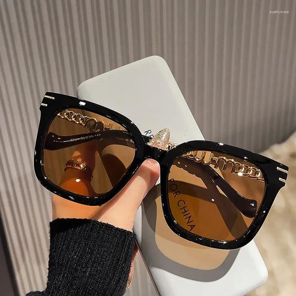 Солнцезащитные очки 2023, квадратные женские дизайнерские солнцезащитные очки с золотой цепочкой, женские винтажные очки UV400
