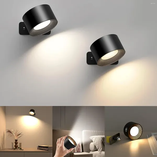 Wandleuchte, moderne LED-Wandleuchte, 2000-mA-Akku, USB-Aufladung, berührungsgesteuert, 3-stufige Helligkeitsmodi, 360-Grad-Freidrehung