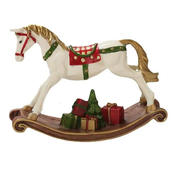 Oggetti decorativi Figurine Natale Cavallo a dondolo Ornamenti Figurine in resina dipinta a colori Decorazioni da tavola Regali 231130