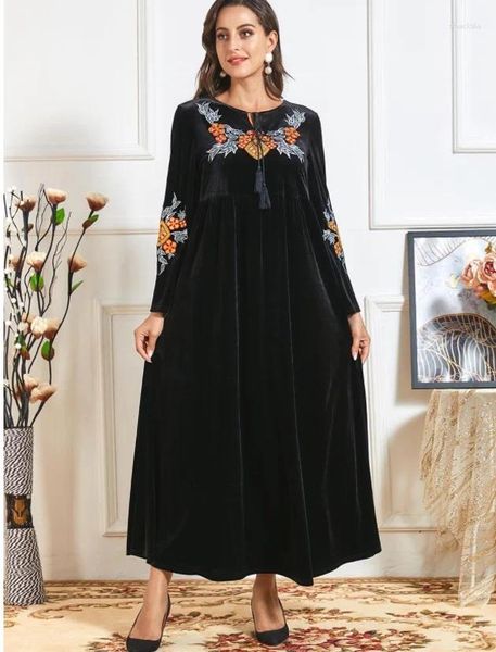Etnik Giyim Eid Kış Velvet Elbiseler Kadınlar İçin Abaya Dubai Pakistanlı Türkiye İslam Arap Müslüman Hanka Elbise Cobe Musulmane Longue