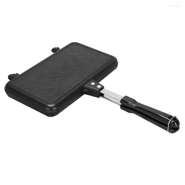 Pfannen Sandwichpfanne Home Backplatte Brattopf Doppelseitiger Steakgrill Barbecue Pfannkuchenhersteller Aluminium Toastbrotform klappbar