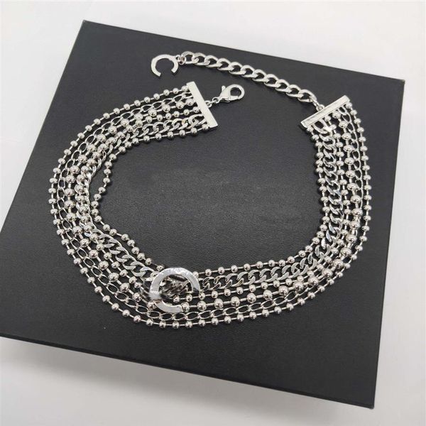 2022 Collana con pendente di fascino di alta qualità con design girocollo perline a sei strati in color platino placcato per gioielli da sposa da donna206O