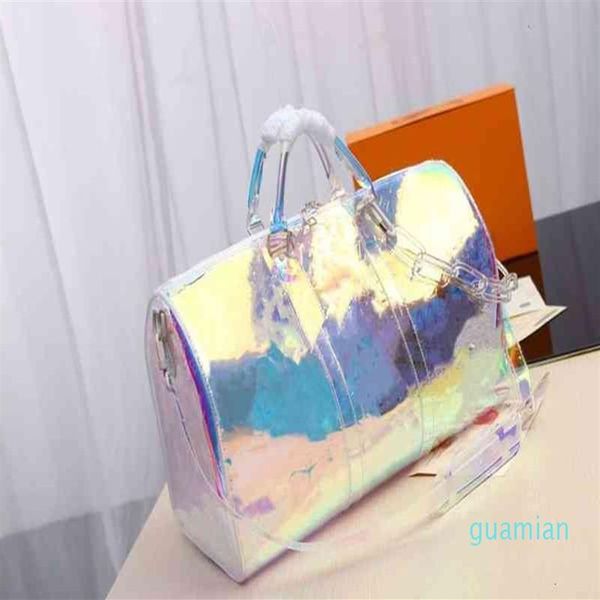 Männer Regenbogen Laser Flash PVC Designer Rucksack Transparent Duffle Bag Brillante Farbe Rucksäcke Gepäck Reise Umhängetasche Schulter 290e