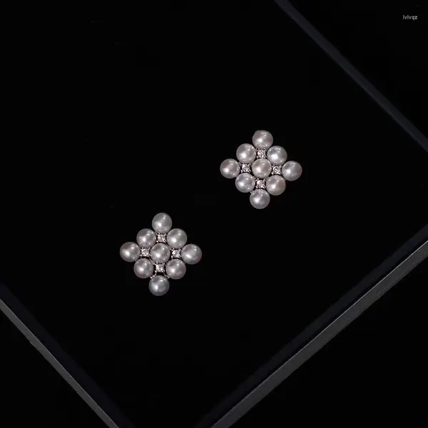 Ohrstecker im Prinzessin-Stil, natürliche Süßwasserperle, mehrere Perlen, Diamant-Set mit Zirkon, Temperament, vielseitiges Ohrring-Geschenk