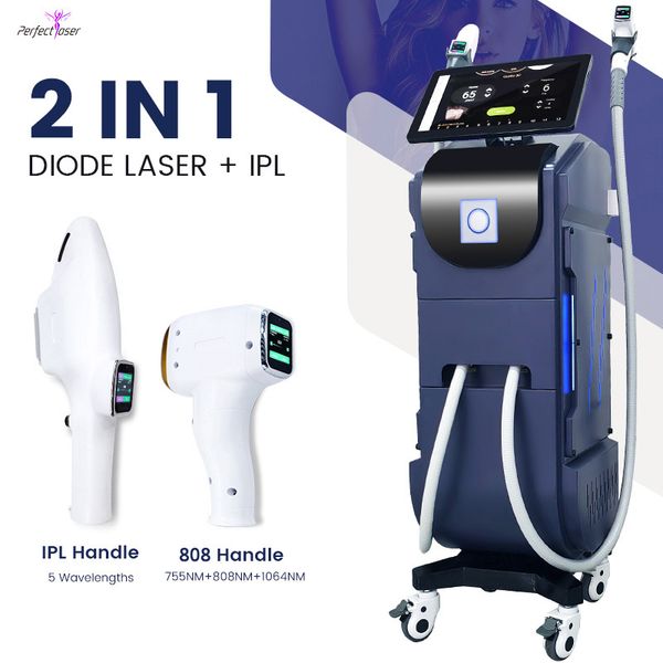 Il più nuovo ringiovanimento della pelle della macchina laser 2 in 1 OPT IPL 755 808 1064 Laser a diodi 808nm Macchina per la rimozione delle rughe per la depilazione con CE medico per il rafforzamento della pelle
