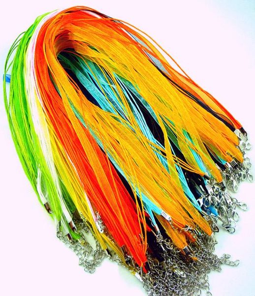 100 pzlotto 15 colori moda organza voile nastro catena collane pendenti catene 45 cm gioielli fai da te catena9901173