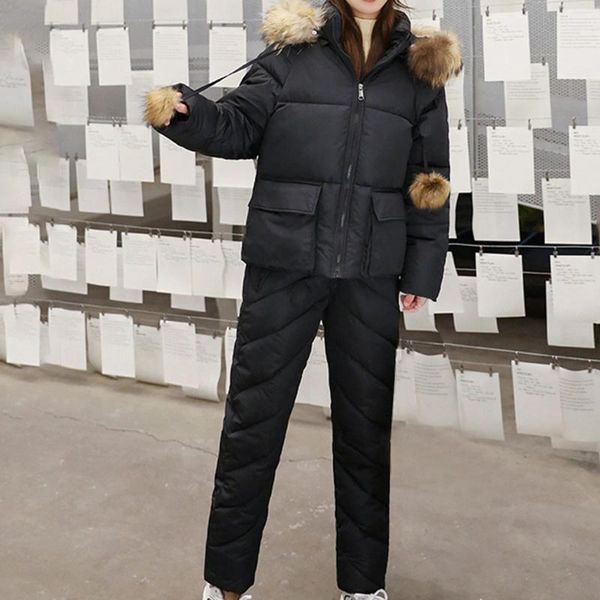 Женские брюки, зимние однотонные лыжные костюмы, модные спортивные утолщенные спортивные штаны, устойчивые к холоду, комплект из двух предметов для женщин