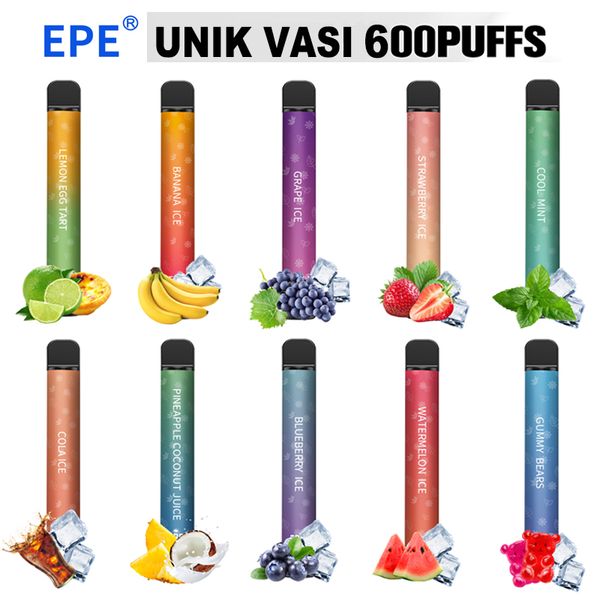 Puff 600 Original EPE UNIK VASI Caneta Vape Descartável 10 Sabores 10ml Vagens Pré-cheias 600mAh Bateria Slim Vape Pen