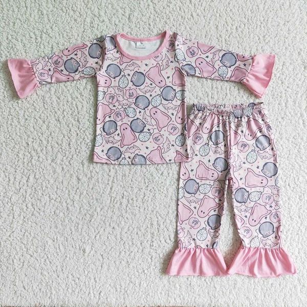 Kleidungssets RTS Ankünfte Herbstmode Halloween Rosa Langarmhosen Pyjamas Baby Mädchen Großhandel Boutique Kinder Outfit