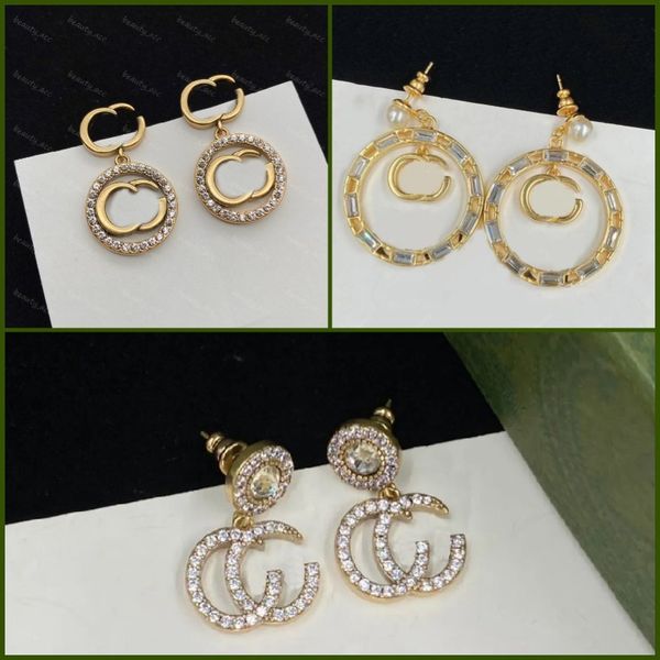 Damen-Designer-Ohrringe, modisch, Alphabet, großer Kreis, baumelnde Kronleuchter-Ohrringe, Aretes Orecchini Brincos, Gold-Ohrring, Kristall-Schmuck, Geschenk für Party-Liebhaber