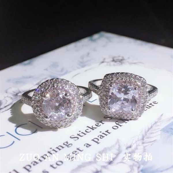 Anéis certificados GIA dos EUA com configuração de pino surround com minúsculo CZ pavimentado cor prata anel de noivado feminino joias presentes293U