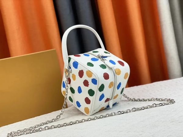 Bolsa de couro genuíno feminina, bolsa de designer de luxo, bolsa de corrente de moda, bolsa kusama, pontos infinitos, sacos de dados, sacola fofa, bolsas cosméticas