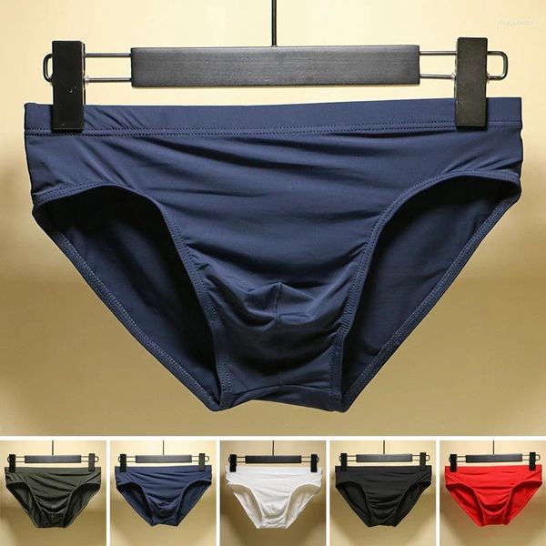 Cuecas masculinas de seda gelo calcinha sem costura ultra-fino sedoso respirável transparente cintura baixa briefs confortável legal roupa interior masculino