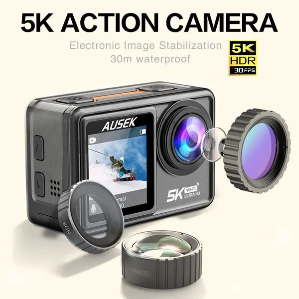 Wetterfeste Kameras CERASTES Action-Kamera 5K 4K 60FPS EIS Wechselobjektiv 48MP Zoom Elektronischer Stabilisator WiFi für Vlog 231030