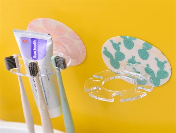 Luluhut suporte de escova de dentes de plástico, 1 peça, montado na parede, suporte para pasta de dente, organizador de armazenamento de barbeador de banheiro 2111307190770