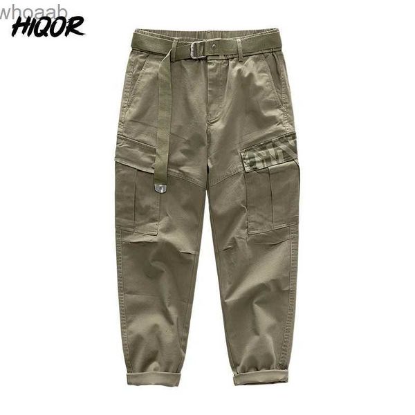 Calças masculinas hiqor cintura elástica roupas japão estilo casual carga 2023 harajuku novo vestir calças homem lavado vintage chinos calças yq231201