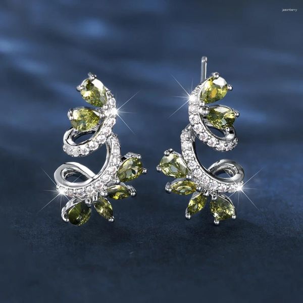 Boucles d'oreilles bohème poire vert Olive rouge rose pierre pour femmes Zircon fleur boucle d'oreille couleur argent bijoux de mariage de luxe