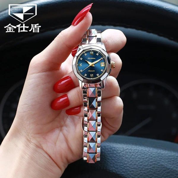 Наручные часы Jinshi Shield, брендовые часы, повседневные автоматические механические трендовые водонепроницаемые женские часы с сапфировым стеклом, зеркалом