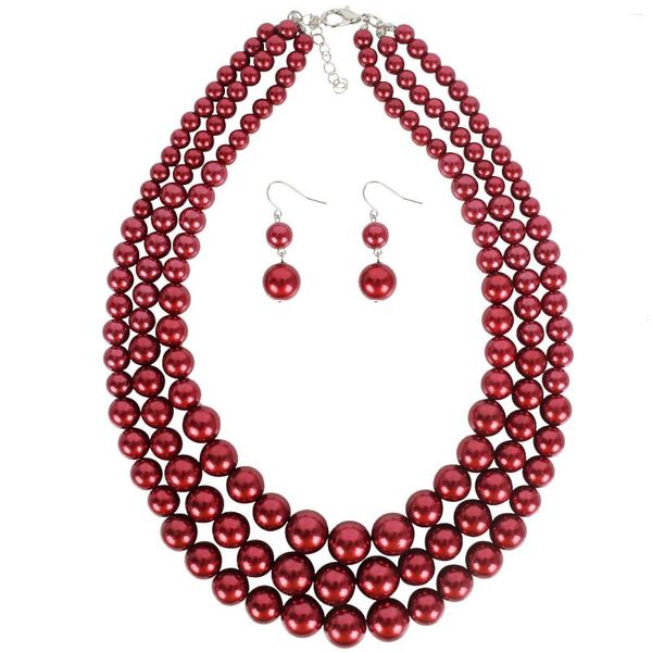 Catene Retro ABS Perle finte Manuale Moda Esagerato Perline Corto Gioielli multistrato Collana di perle grandi Set da donna