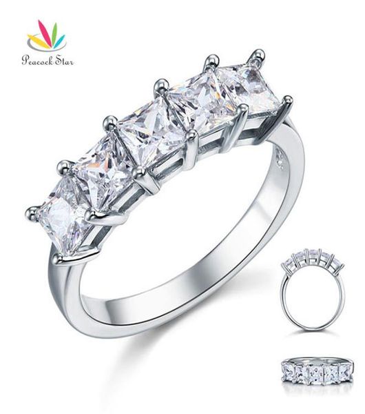 Pata estrela princesa corte cinco pedras 125 ct sólido 925 prata esterlina noiva anel de casamento jóias cfr8072 2105067136349