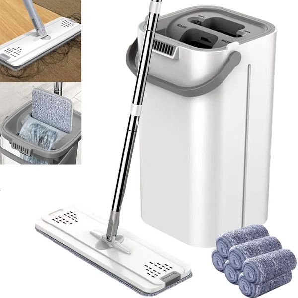 Serpillères à sol plat et seau, mains libres, pour système de nettoyage professionnel de la maison, avec tampons en microfibre lavables, bois dur 231130