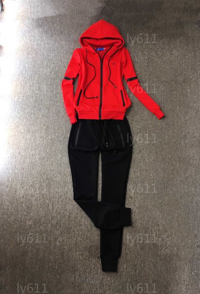 Designer sweatsuit feminino conjunto de treino vermelho topo pantsuit moda ao ar livre magro ajuste roupas esportivas jogging ternos jaqueta vermelha e calças suor terno 2 peça conjunto roupas femininas