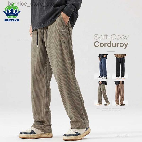 Calças masculinas Corduroy Casual Calças Cordão Cintura Elástica Negócios Moda Solta Reta Preto Khaki Coréia Calças Inverno Q231201