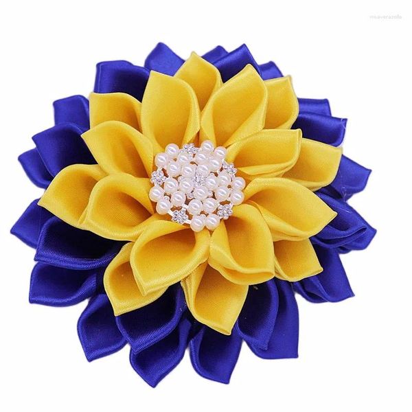 Broschen Party Wear Festes Band Stoff Corsage Perlenblume Gelb Blau Pin Griechische Sigma Brosche