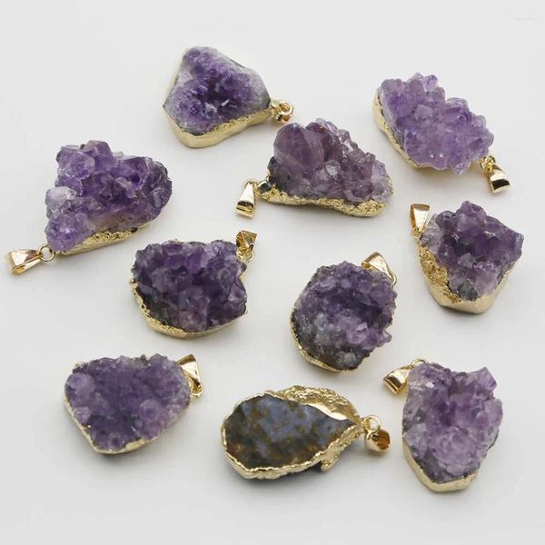 Anhänger Halsketten Natürlicher roher Erzstein Amethyst Unregelmäßiger lila Kristall Phnom Penh Halskette Charme DIY Schmuck Zubehör Großhandel 8 Stück