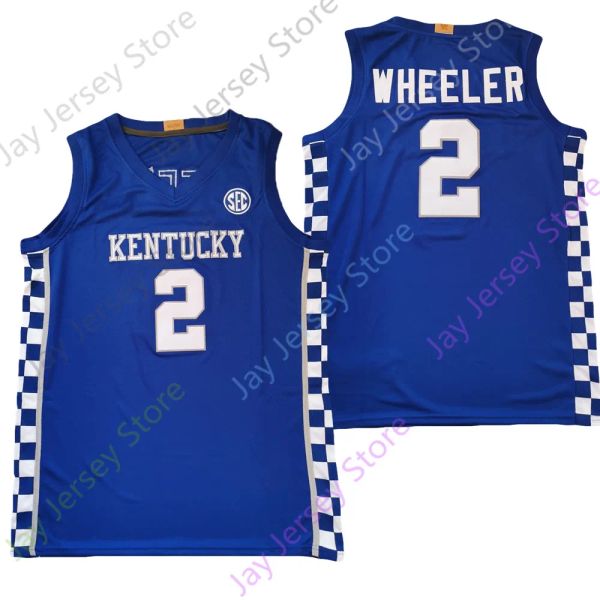 Kentucky Wildcats Basketball Jersey NCAA College Sahvir Wheeler Azul Tamanho S-3XL Todos Ed Jovens Homens