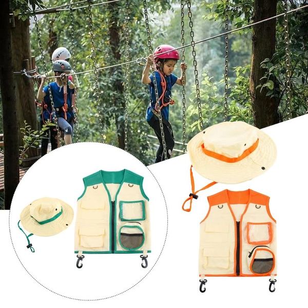 Gilet da uomo Kit per avventure all'aria aperta per gilet cargo per bambini, gilet e cappello per costume da esploratore, set da cortile