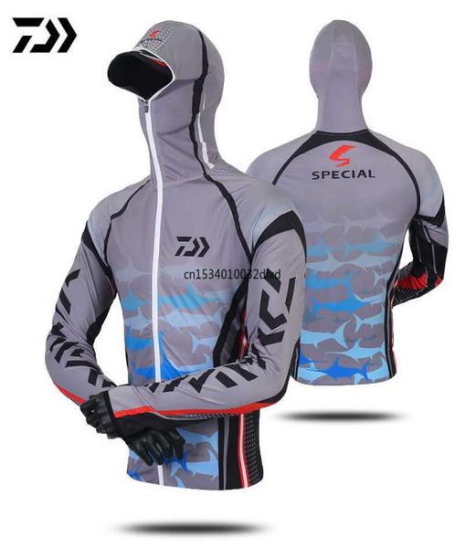 Daiwa masculino profissional pesca hoodie anti-uv proteção solar rosto pescoço camisa de pesca respirável secagem rápida roupas de pesca h10201956671