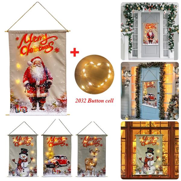Noel Dekorasyonları Noel Ev Dekorasyon Duvar Banner Flama Bayrağı 10led Strip Light Asma Duvar İşaret Dekoru Çocuklar İçin Yatak Odası Ön Kapı 231201