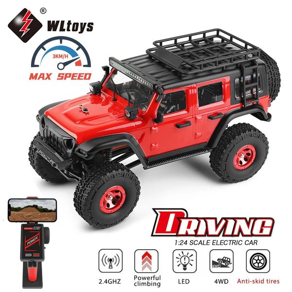 Elektro-/RC-Auto Wltoys 2428 1 24 Mini-RC-Auto 2,4 G mit LED-Leuchten Allrad-Geländewagen, elektrisches Raupenfahrzeug, ferngesteuertes LKW-Spielzeug für Kinder 231130