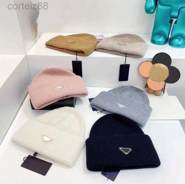 Gorro de inverno com letras clássicas bordadas bonés de malha para homens mulheres chapéus de lã moda triângulo invertido unissex boné de caveira quente casquette multi estilos