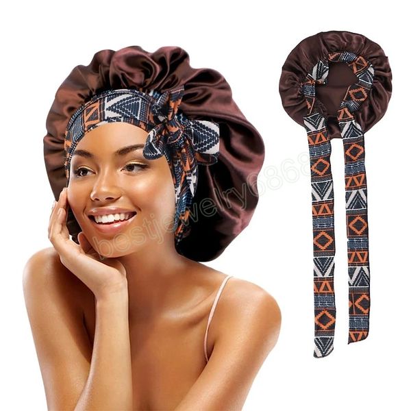 Nuove donne in raso con stampa africana cappello da notte cuffia da notte per donna cuffie da doccia cuffie per capelli da notte copricapo regolabile