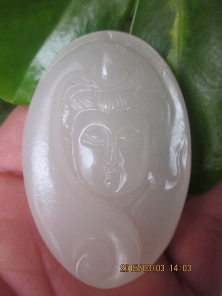 1 Stück Xinjiang Hetian Jade weißer Jade Guanyin Kwan-Yin Anhänger