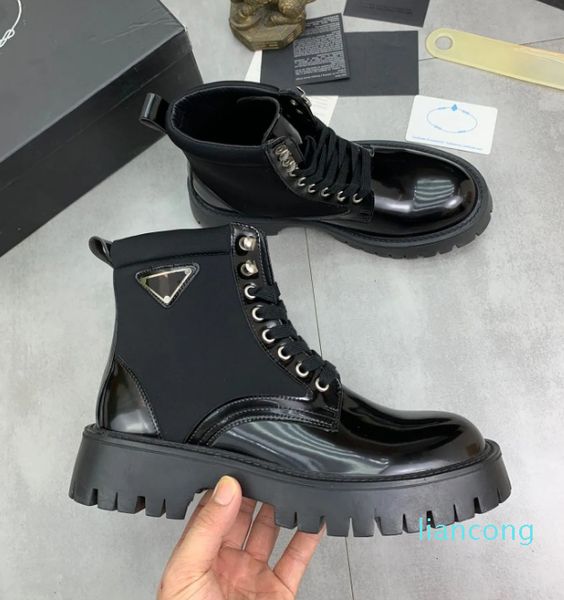 2023 Stivali Chunky Lug Sole Platform Stivaletti da moto in pelle di vitello nera con scatola 38-45EU Luxur