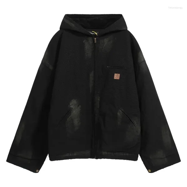 Hoodies masculinos de alta qualidade 1: 1 Grailz preto vintage tie-dye zip jaqueta com capuz outono inverno homens mulheres material grosso quente gralz hoodie