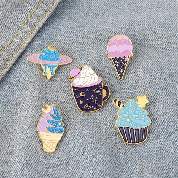 Bonito sorvete cone série broches liga dos desenhos animados esmalte planeta lapela pinos para unisex mochila sacos roupas crachá roupas accesso257o